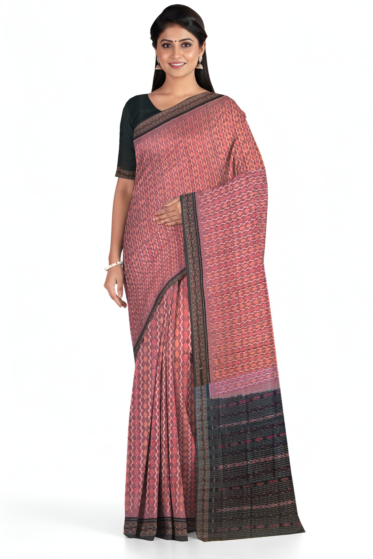 Rose Pink Traditional Body Bandha Saree | Odisha Handloom GI Tagged | Devnika