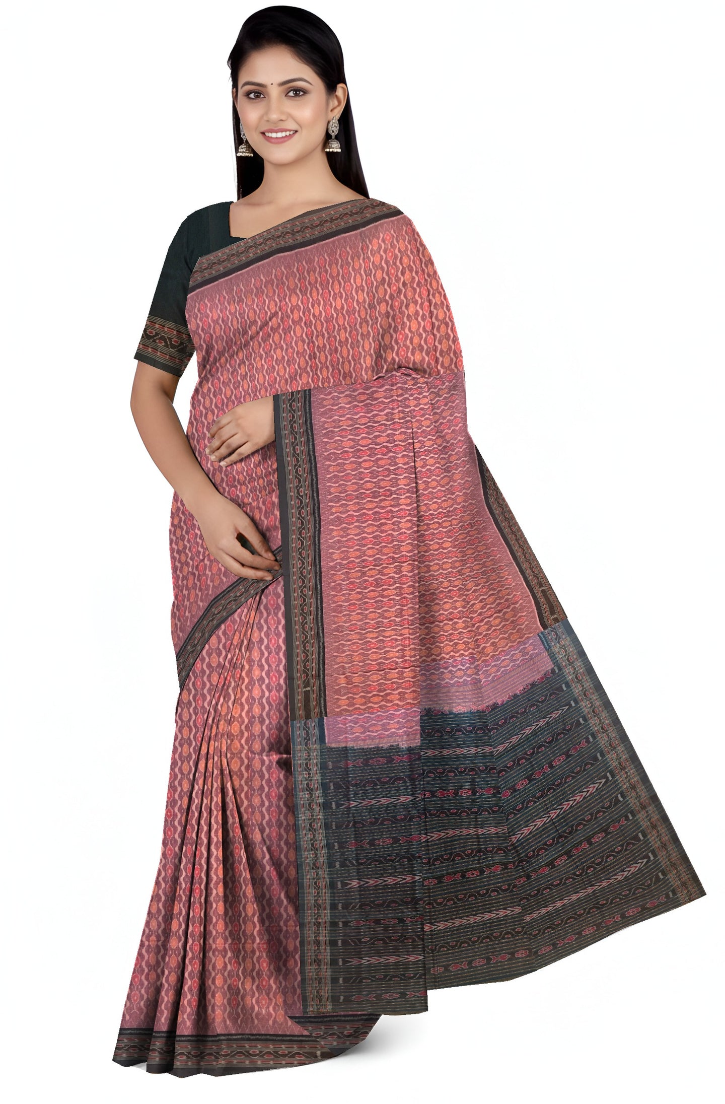 Rose Pink Traditional Body Bandha Saree | Odisha Handloom GI Tagged | Devnika