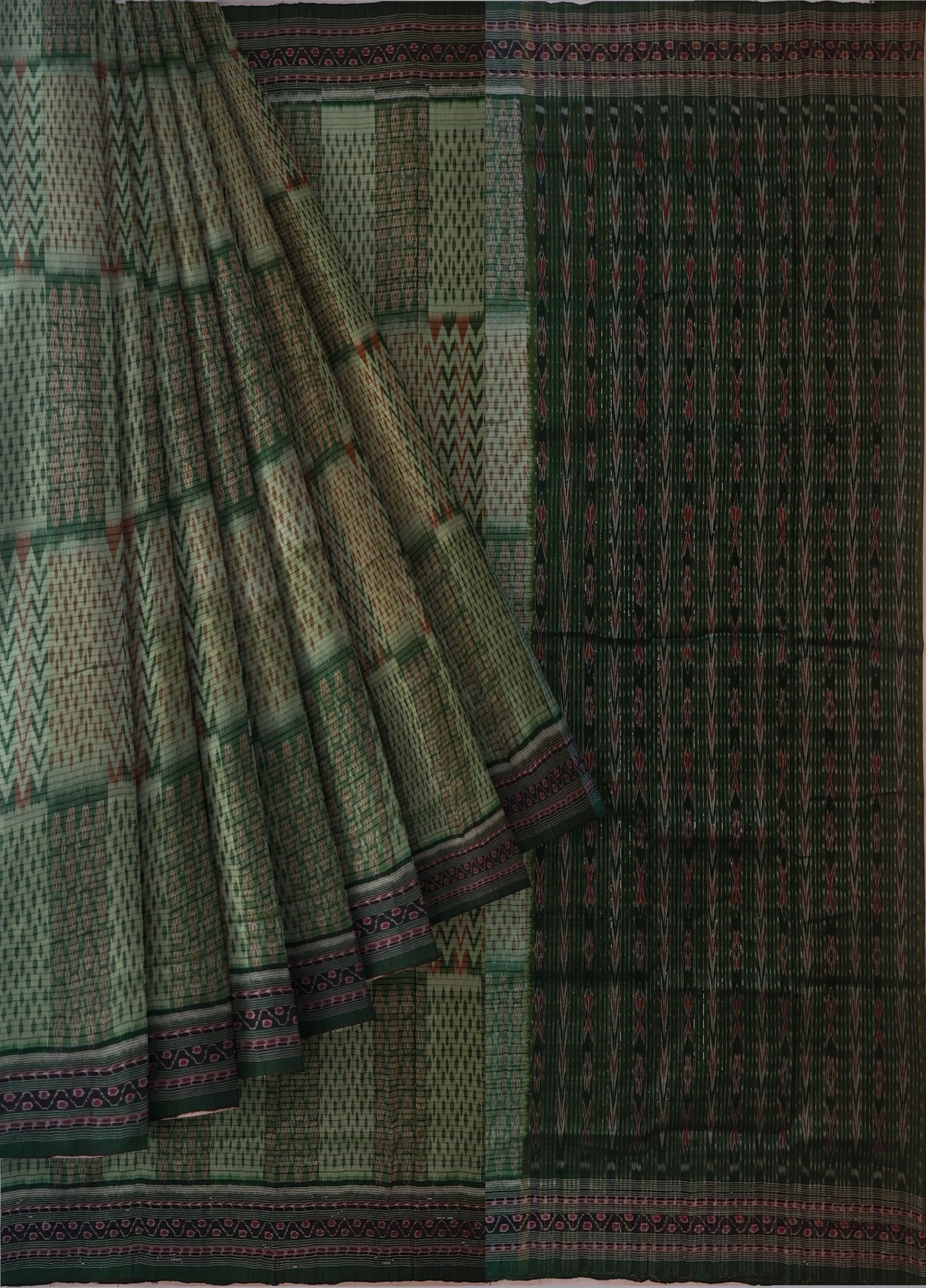 Light Green Traditional Body Bandha Saree | Odisha Handloom GI Tagged | Devnika