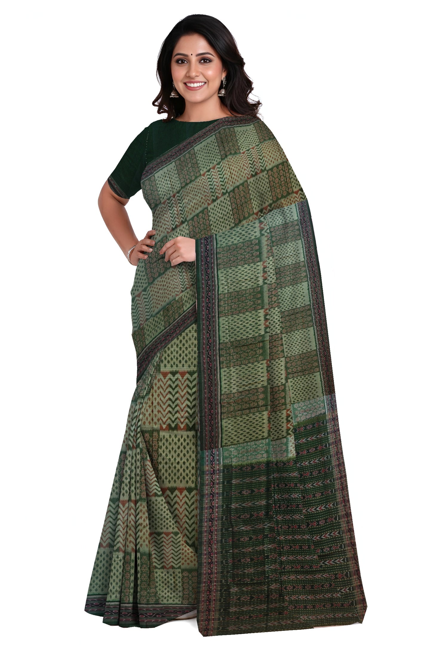 Light Green Traditional Body Bandha Saree | Odisha Handloom GI Tagged | Devnika