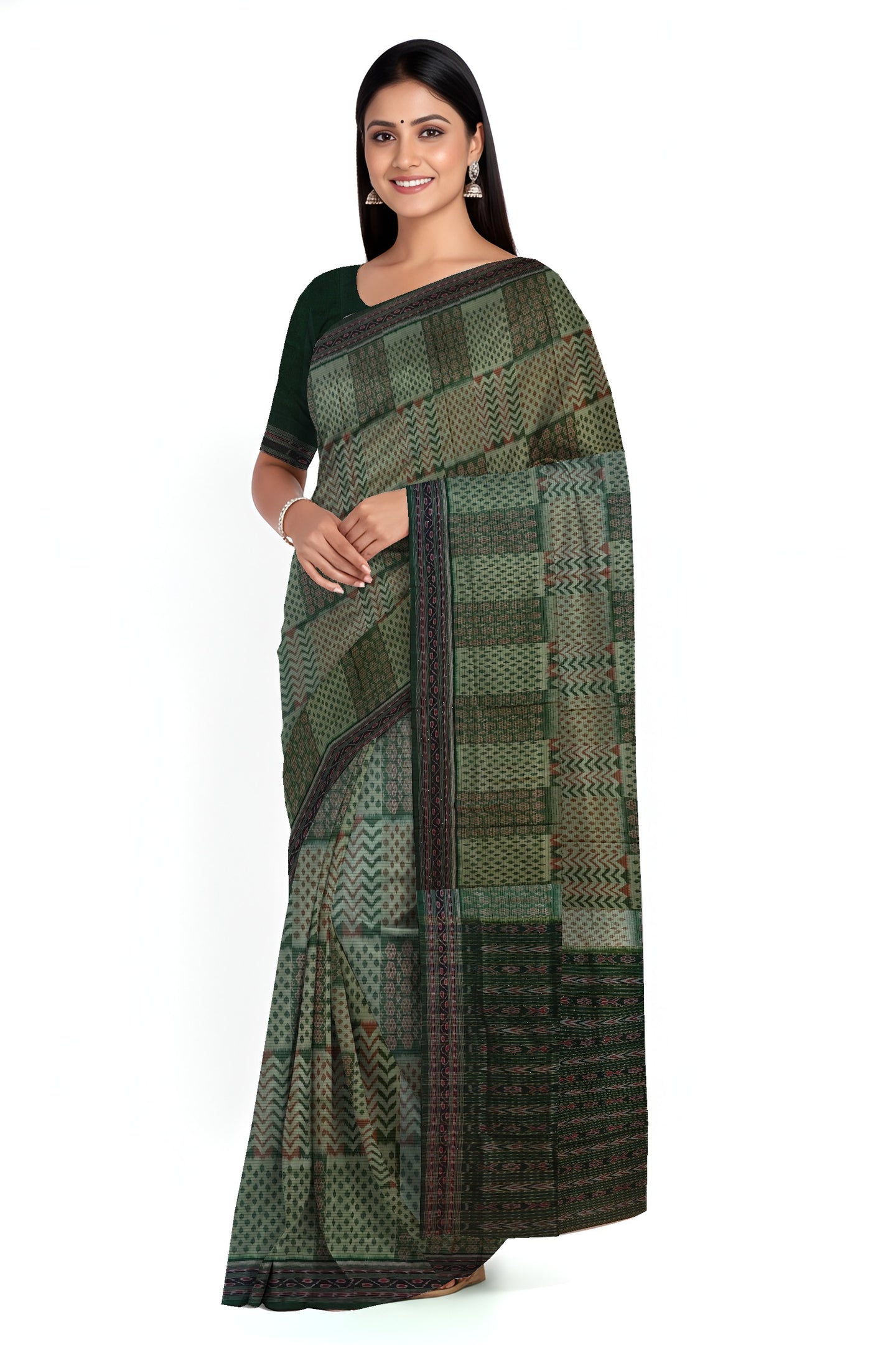 Light Green Traditional Body Bandha Saree | Odisha Handloom GI Tagged | Devnika