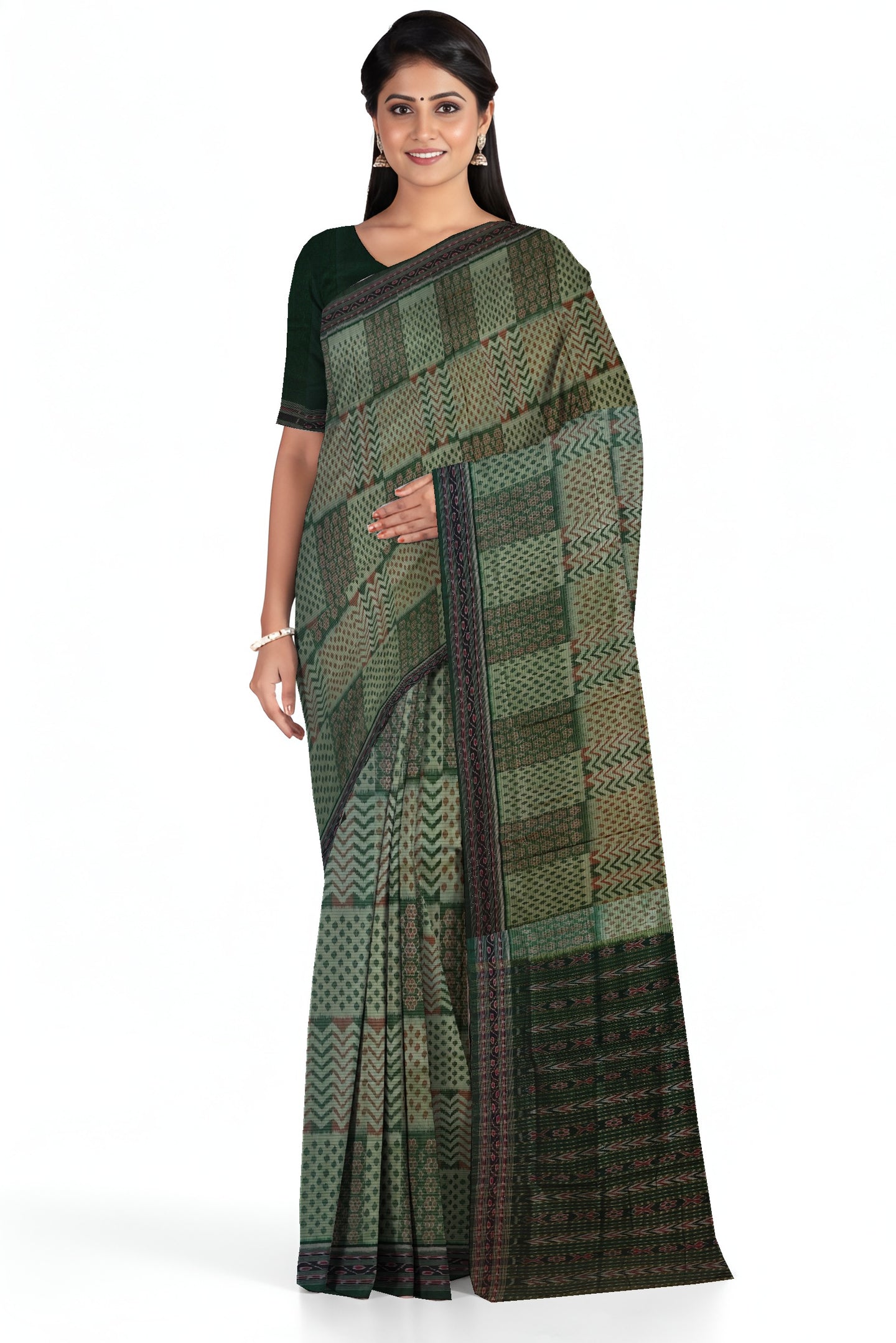 Light Green Traditional Body Bandha Saree | Odisha Handloom GI Tagged | Devnika