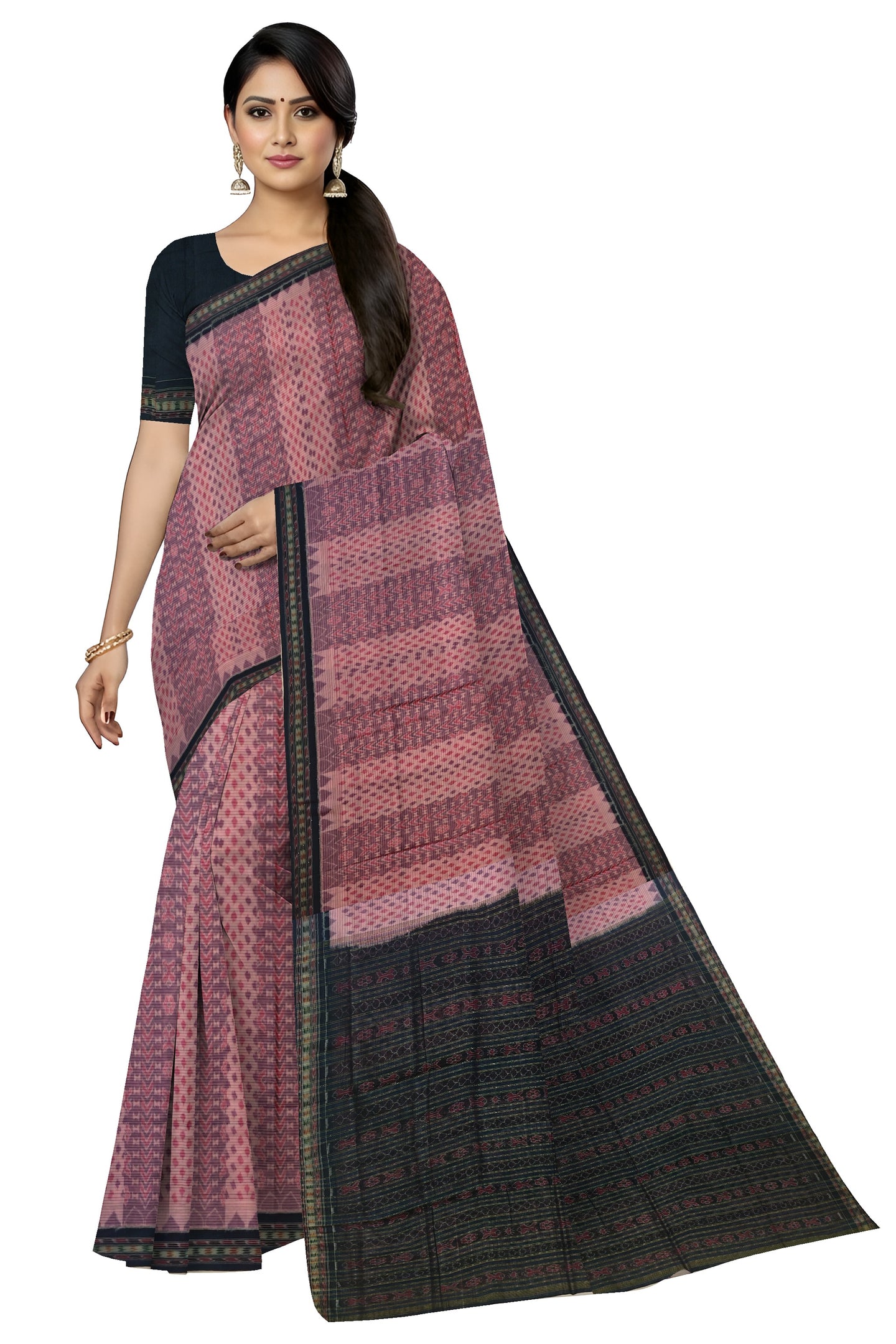 Rose Pink Traditional Body Bandha Saree | Odisha Handloom GI Tagged | Devnika
