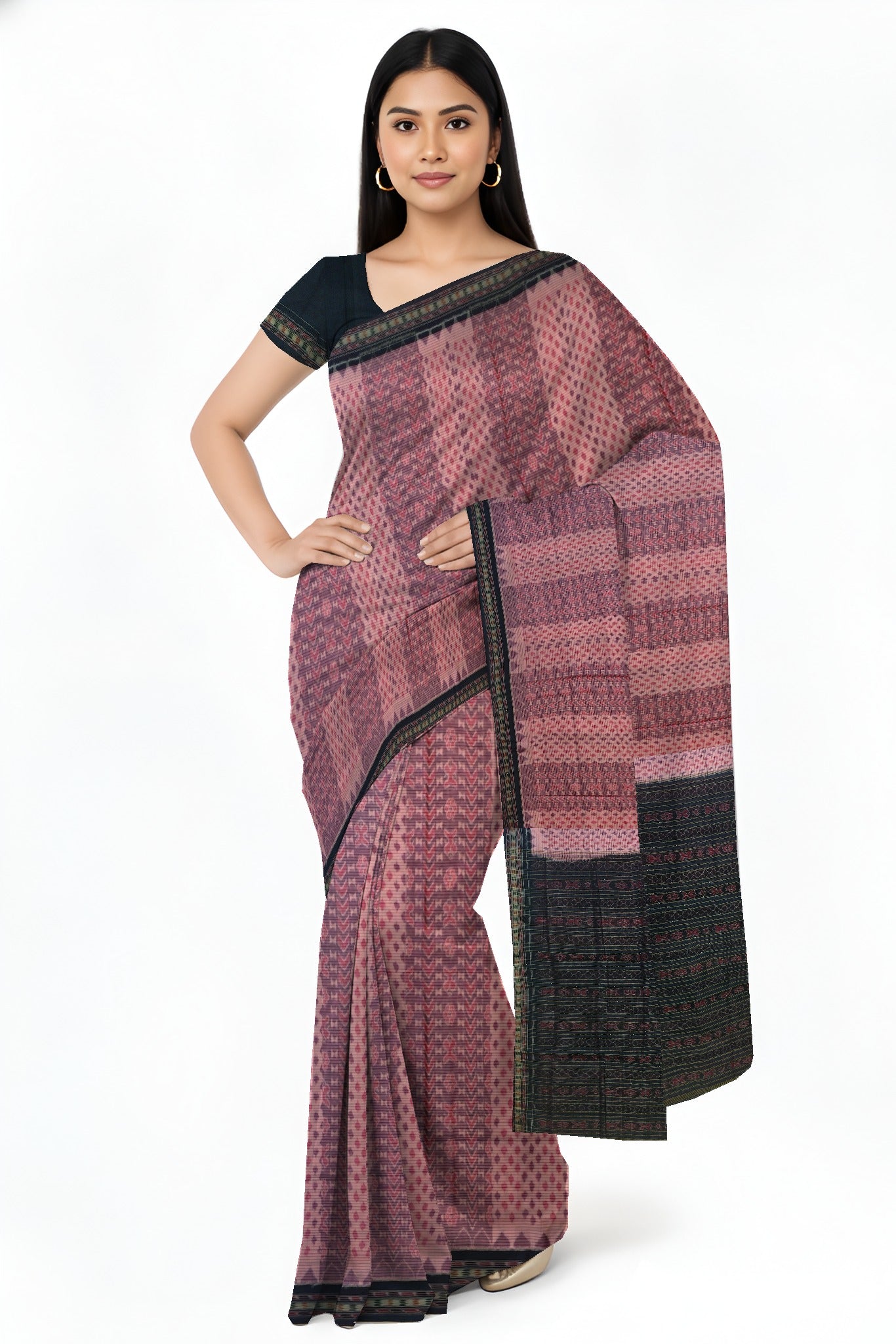 Rose Pink Traditional Body Bandha Saree | Odisha Handloom GI Tagged | Devnika