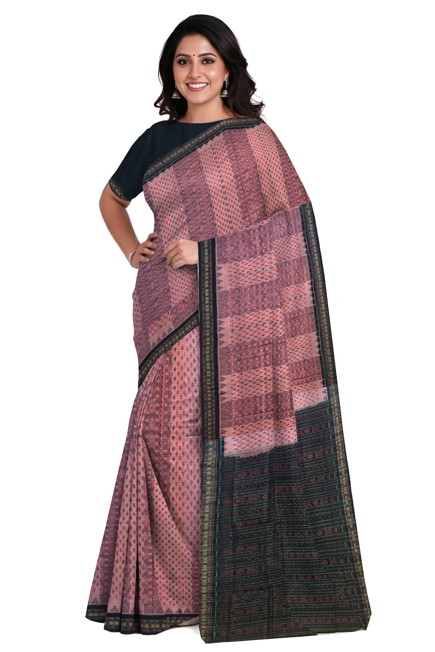 Rose Pink Traditional Body Bandha Saree | Odisha Handloom GI Tagged | Devnika