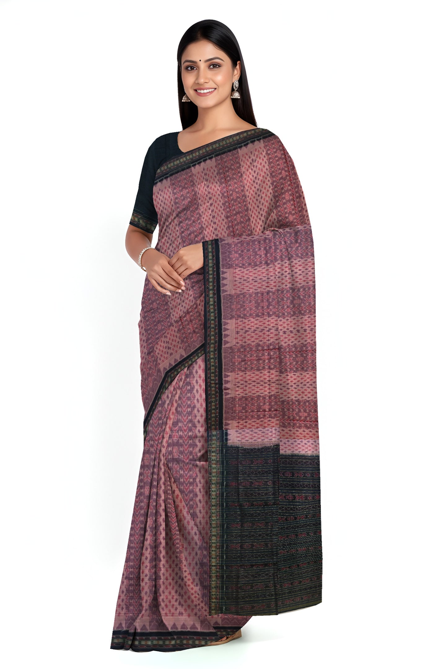 Rose Pink Traditional Body Bandha Saree | Odisha Handloom GI Tagged | Devnika