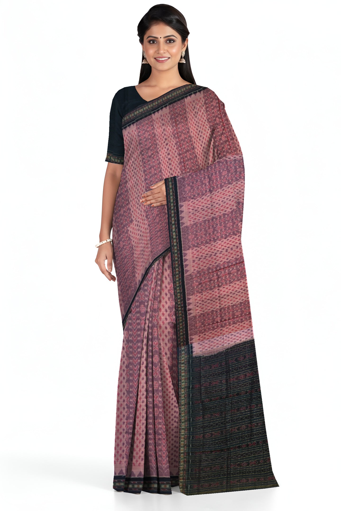 Rose Pink Traditional Body Bandha Saree | Odisha Handloom GI Tagged | Devnika