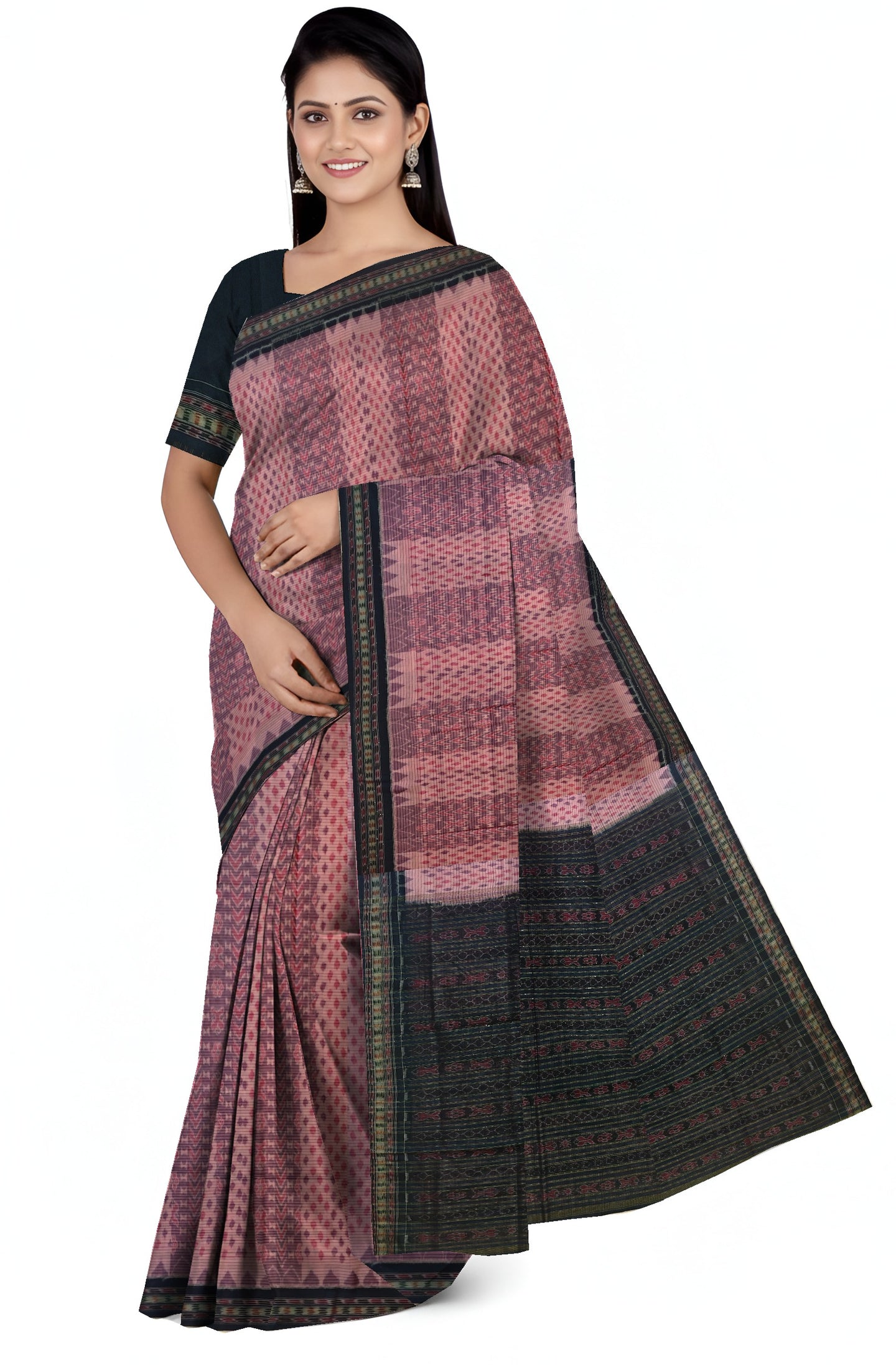 Rose Pink Traditional Body Bandha Saree | Odisha Handloom GI Tagged | Devnika