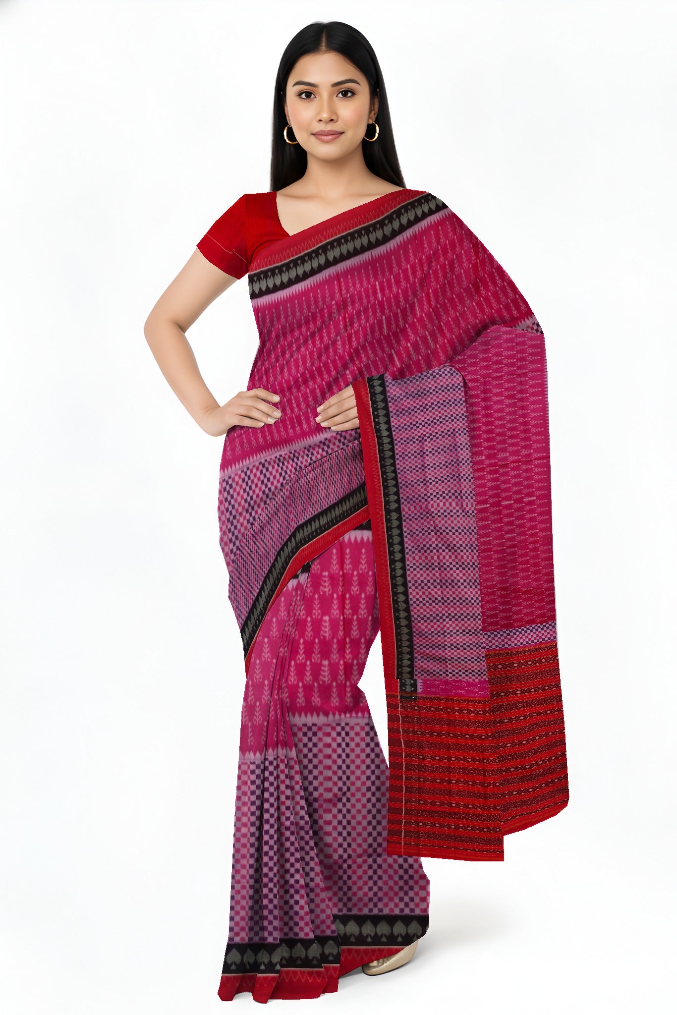 Mamey Pink Traditional Body Bandha Saree | Odisha Handloom GI Tagged | Devnika