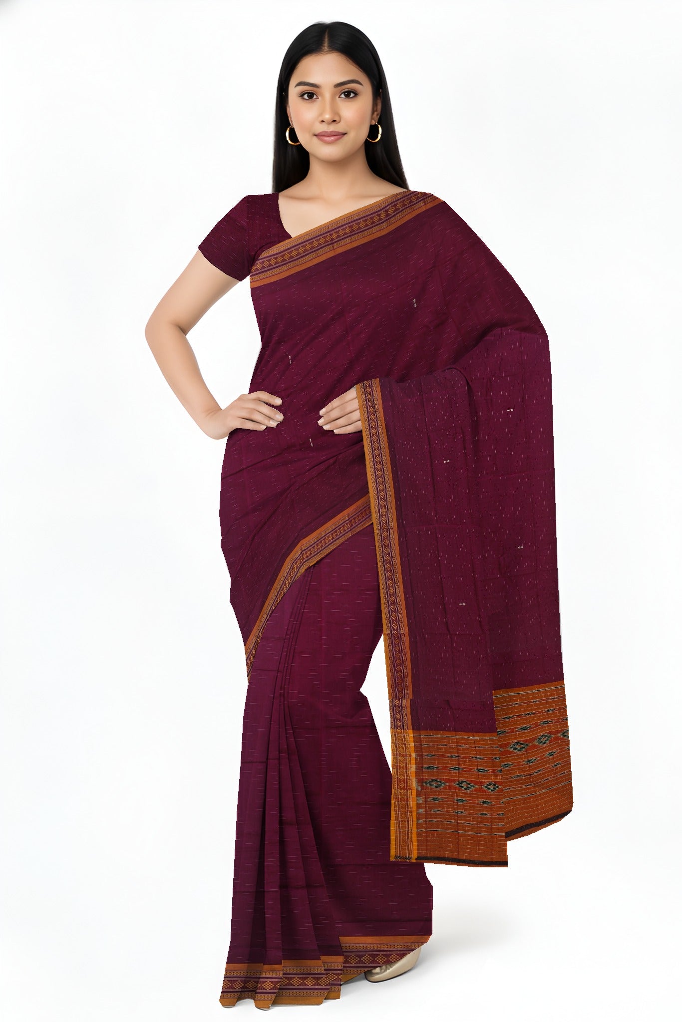 Deep Magenta  Bomkai Border Pasapalli Saree | Odisha Handloom GI Tagged | Devnika