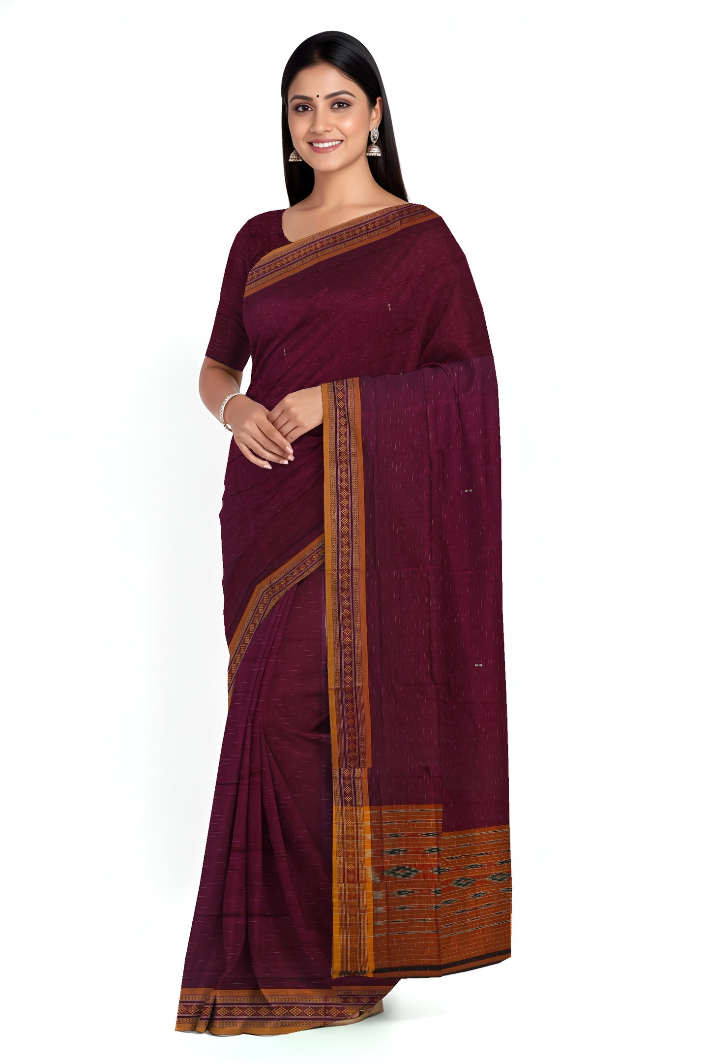 Deep Magenta  Bomkai Border Pasapalli Saree | Odisha Handloom GI Tagged | Devnika
