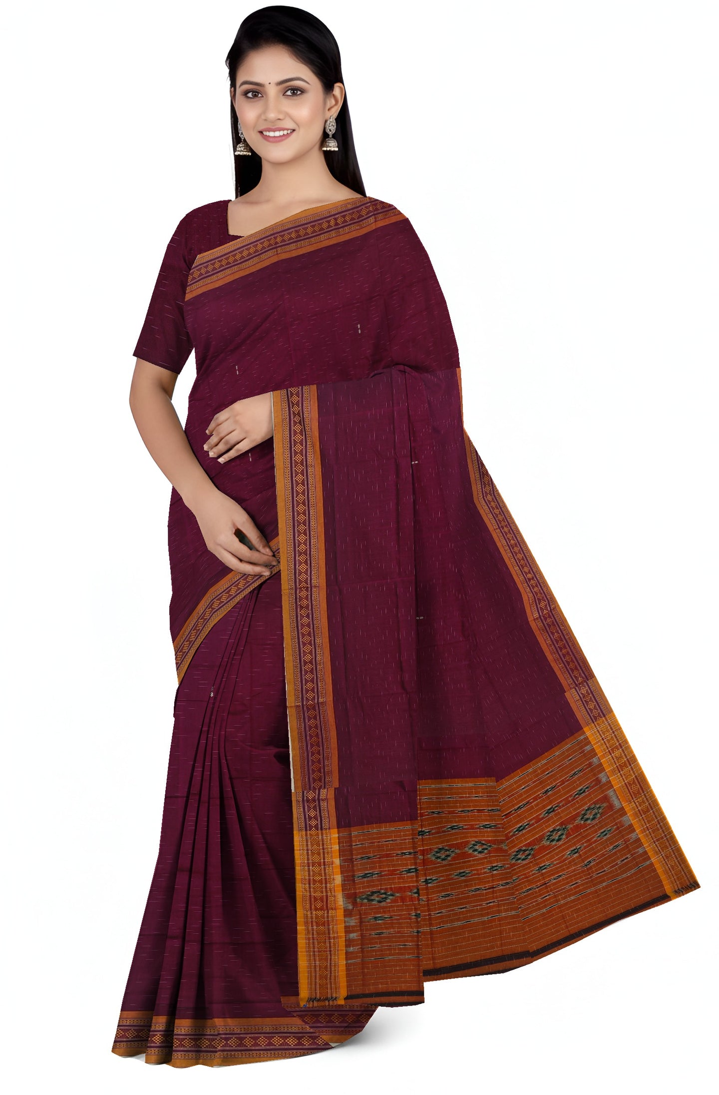 Deep Magenta  Bomkai Border Pasapalli Saree | Odisha Handloom GI Tagged | Devnika