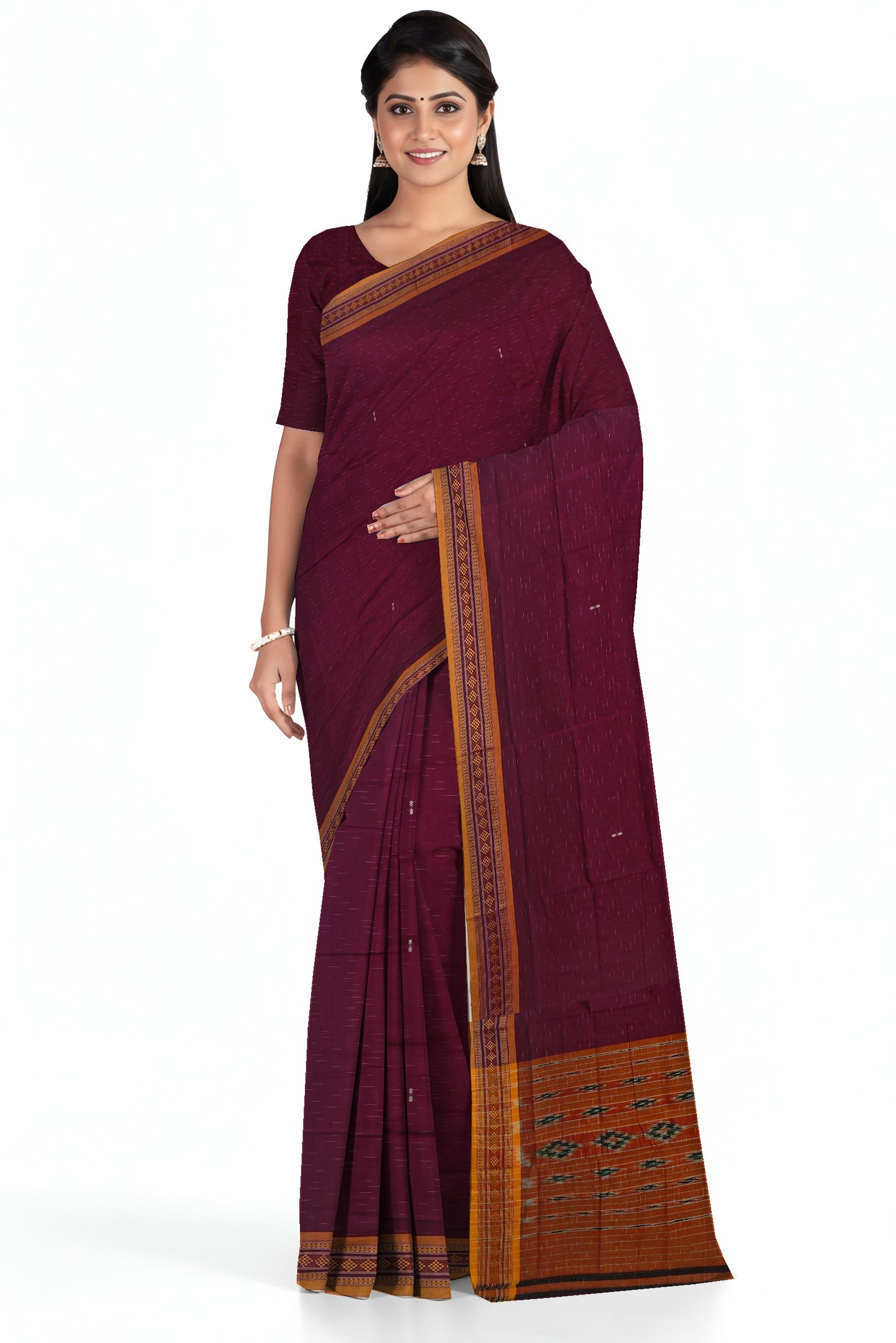 Deep Magenta  Bomkai Border Pasapalli Saree | Odisha Handloom GI Tagged | Devnika