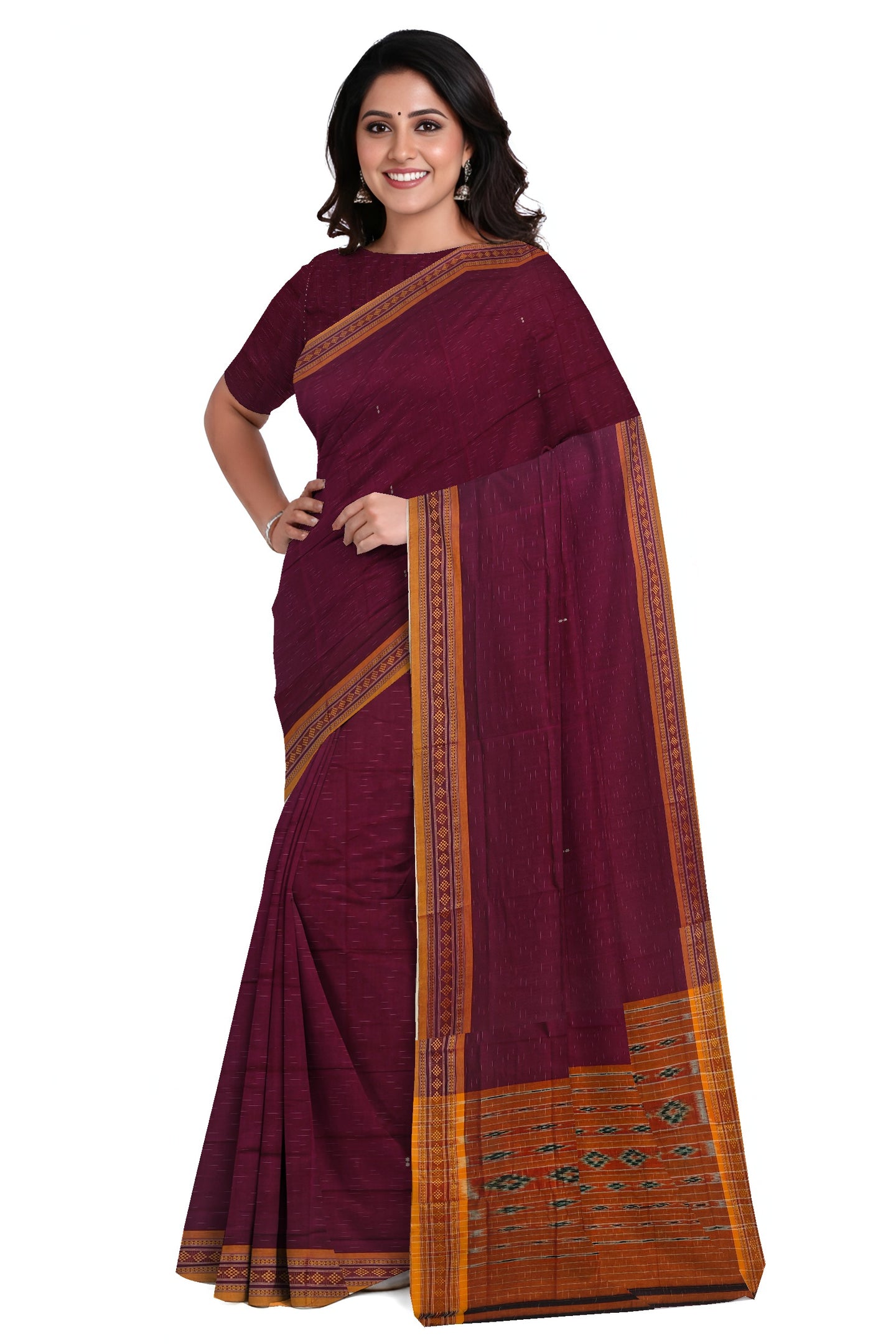 Deep Magenta  Bomkai Border Pasapalli Saree | Odisha Handloom GI Tagged | Devnika